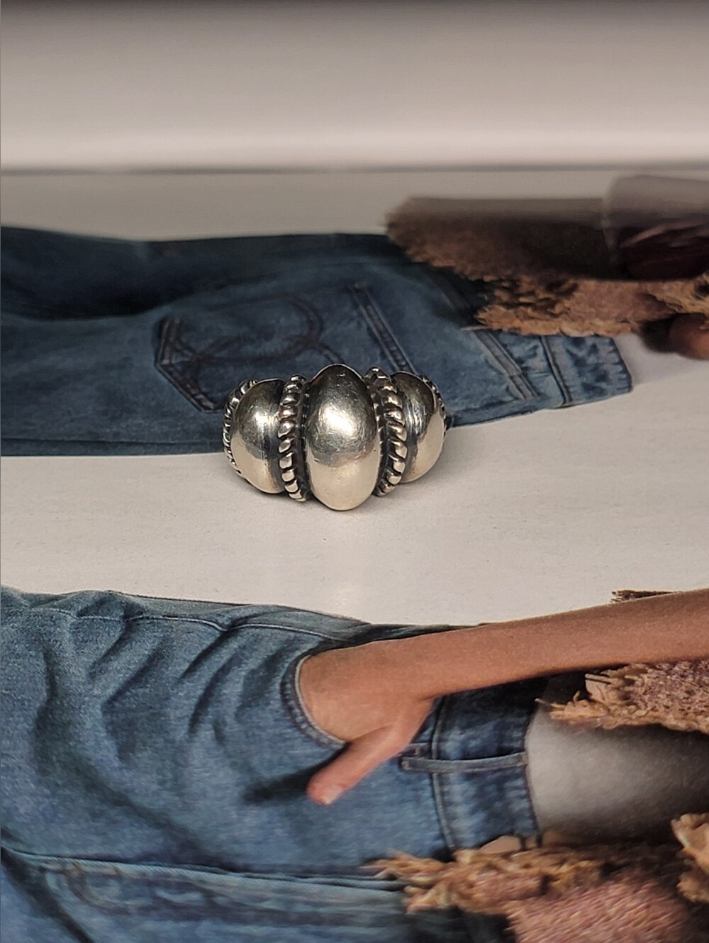 Vintage Sterling Silver Fluted Triple Dome Ring
